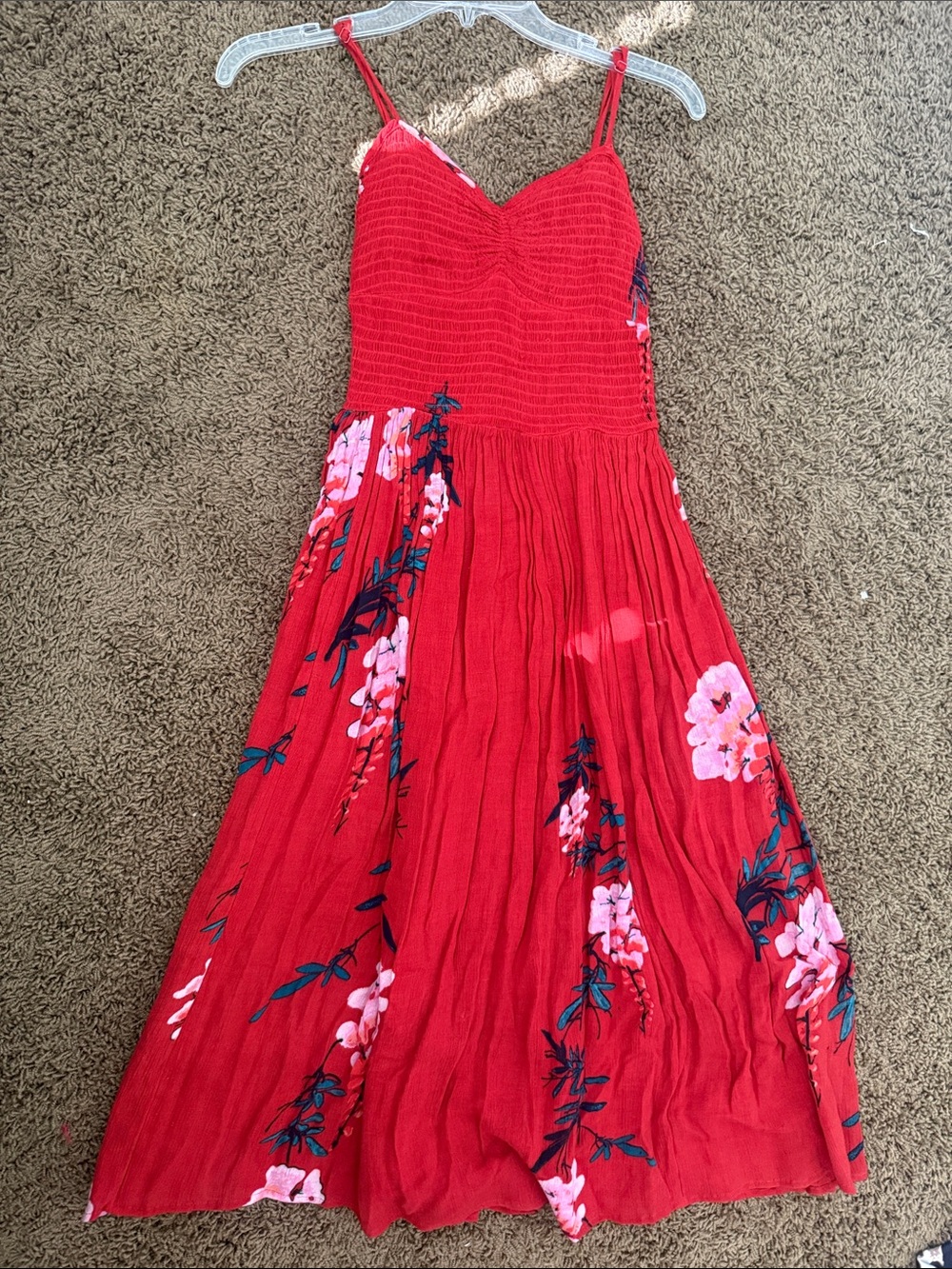Brick red FREE PEOPLE Maxi Dress with Smocked Bodice